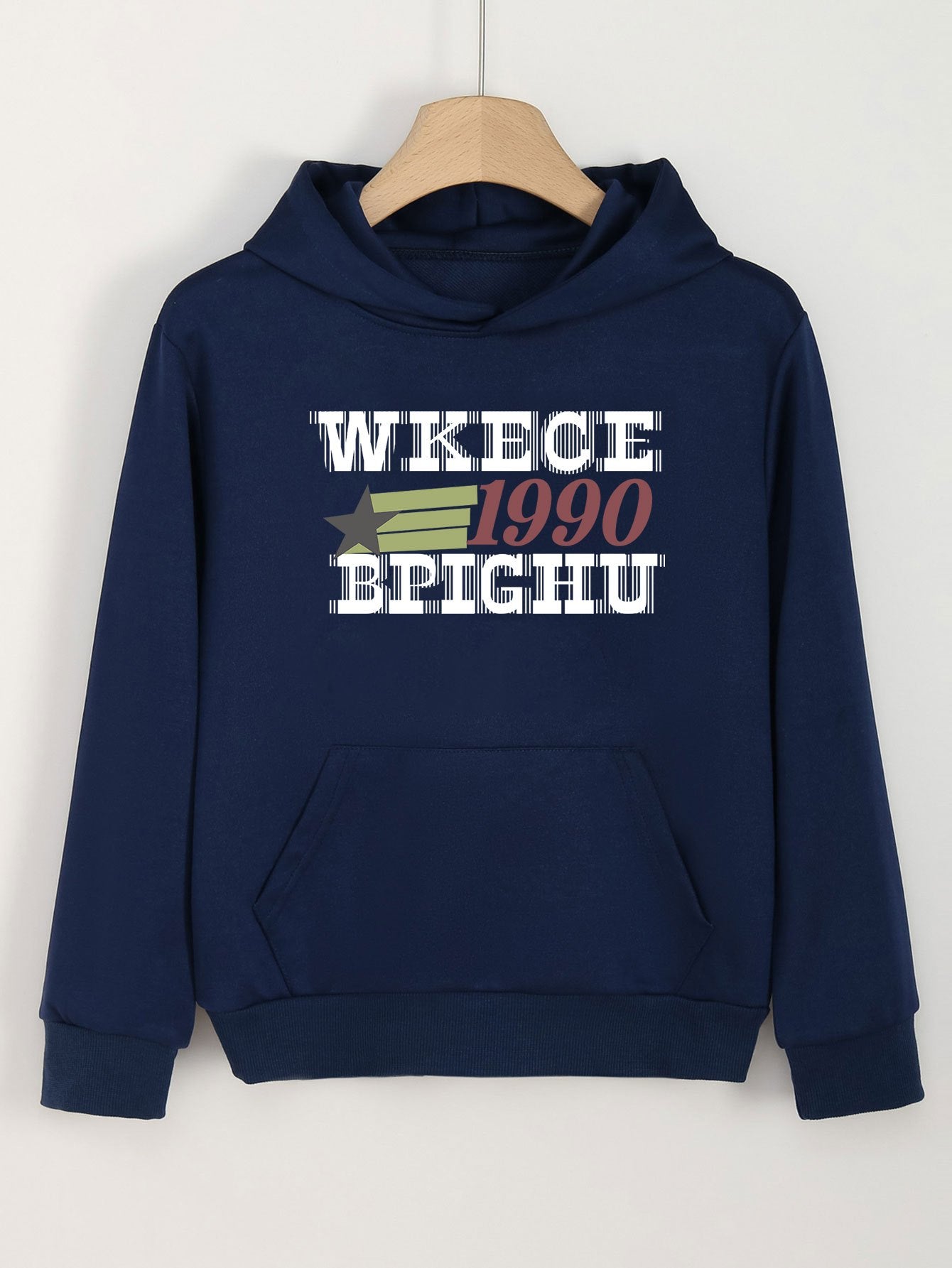 Girls 1990 Print Hoodies Comfy Hooded Pullover Top With Pocket