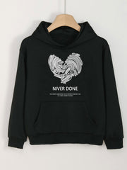 Girls Heart Graphic Print Hoodies Comfy Hooded Pullover Top
