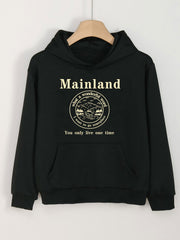 Girls Letter & Island Print Hoodies Comfy Hooded Pullover Top