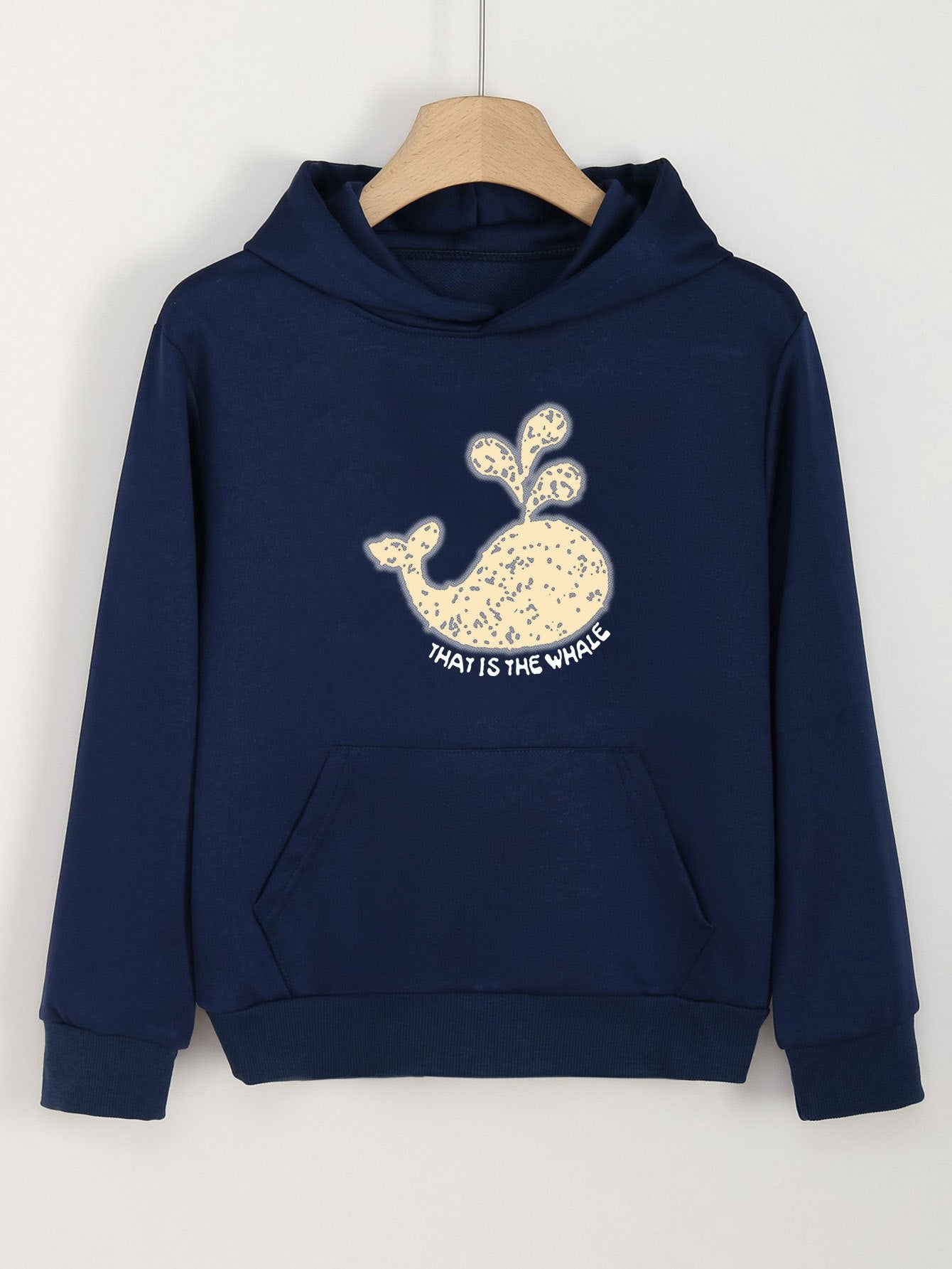 Girls Cartoon Whale Print Hoodies Comfy Hooded Pullover Top