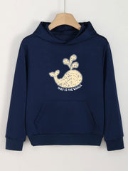 Girls Cartoon Whale Print Hoodies Comfy Hooded Pullover Top