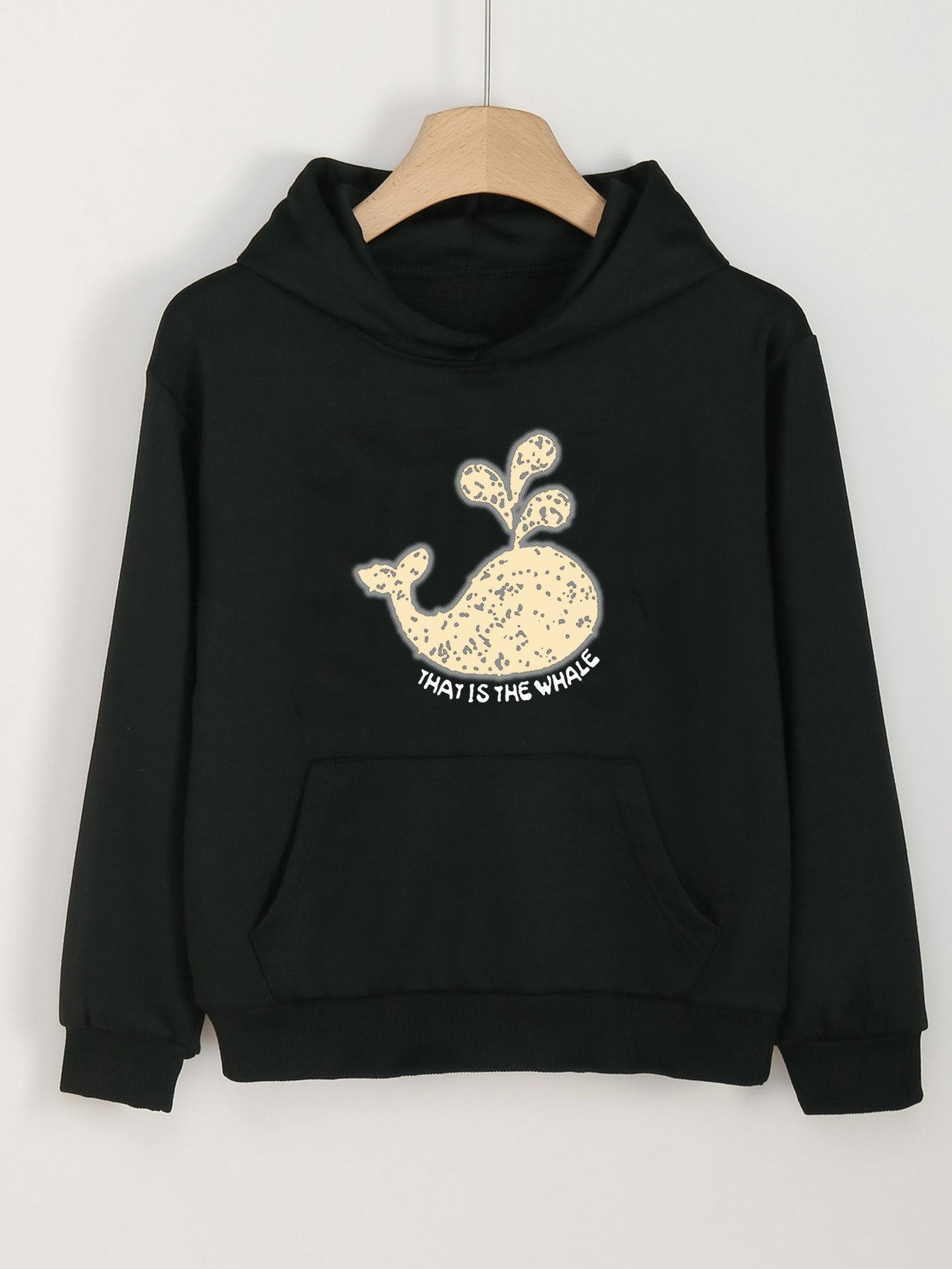 Girls Cartoon Whale Print Hoodies Comfy Hooded Pullover Top