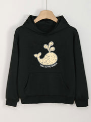 Girls Cartoon Whale Print Hoodies Comfy Hooded Pullover Top