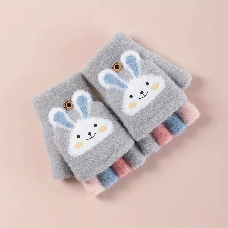Winter Half Finger Gloves Warm Soft Knit Fingerless Mittens