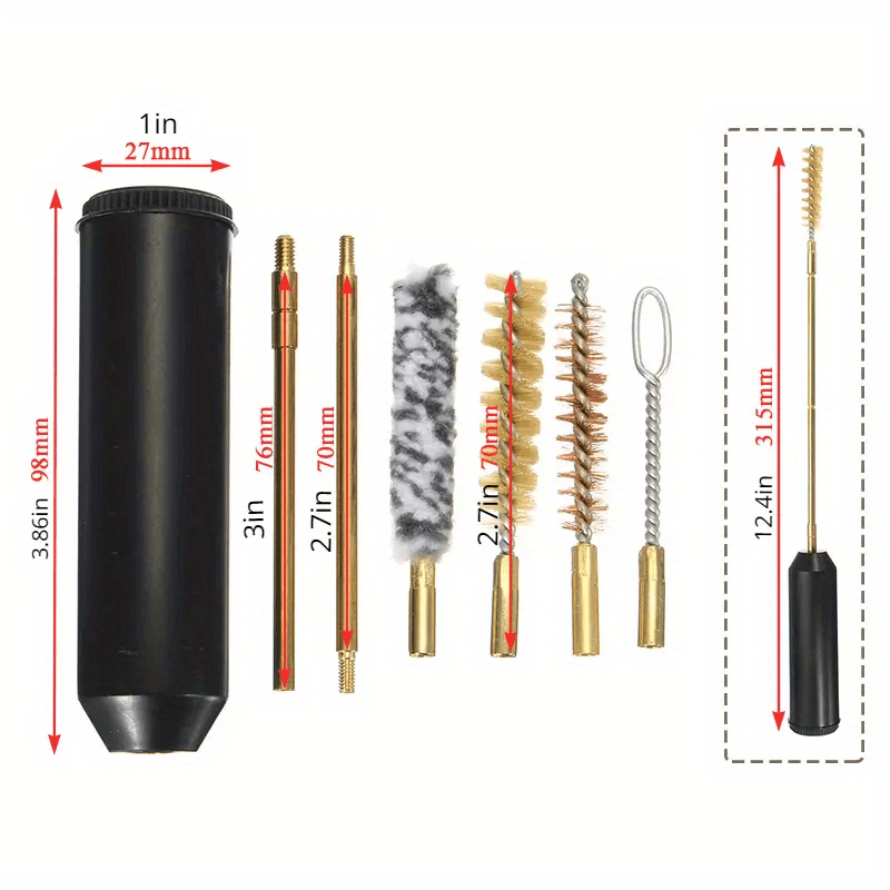 7pcs Portable Cleaning Kit Rod Brass Bristles Brush For Cal 38 357 9mm