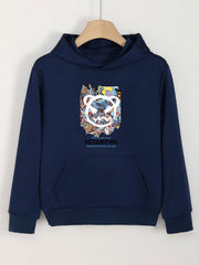 Bear Head Graphic Hoodie Girls Comfy Hooded Sweatshirt With Pocket