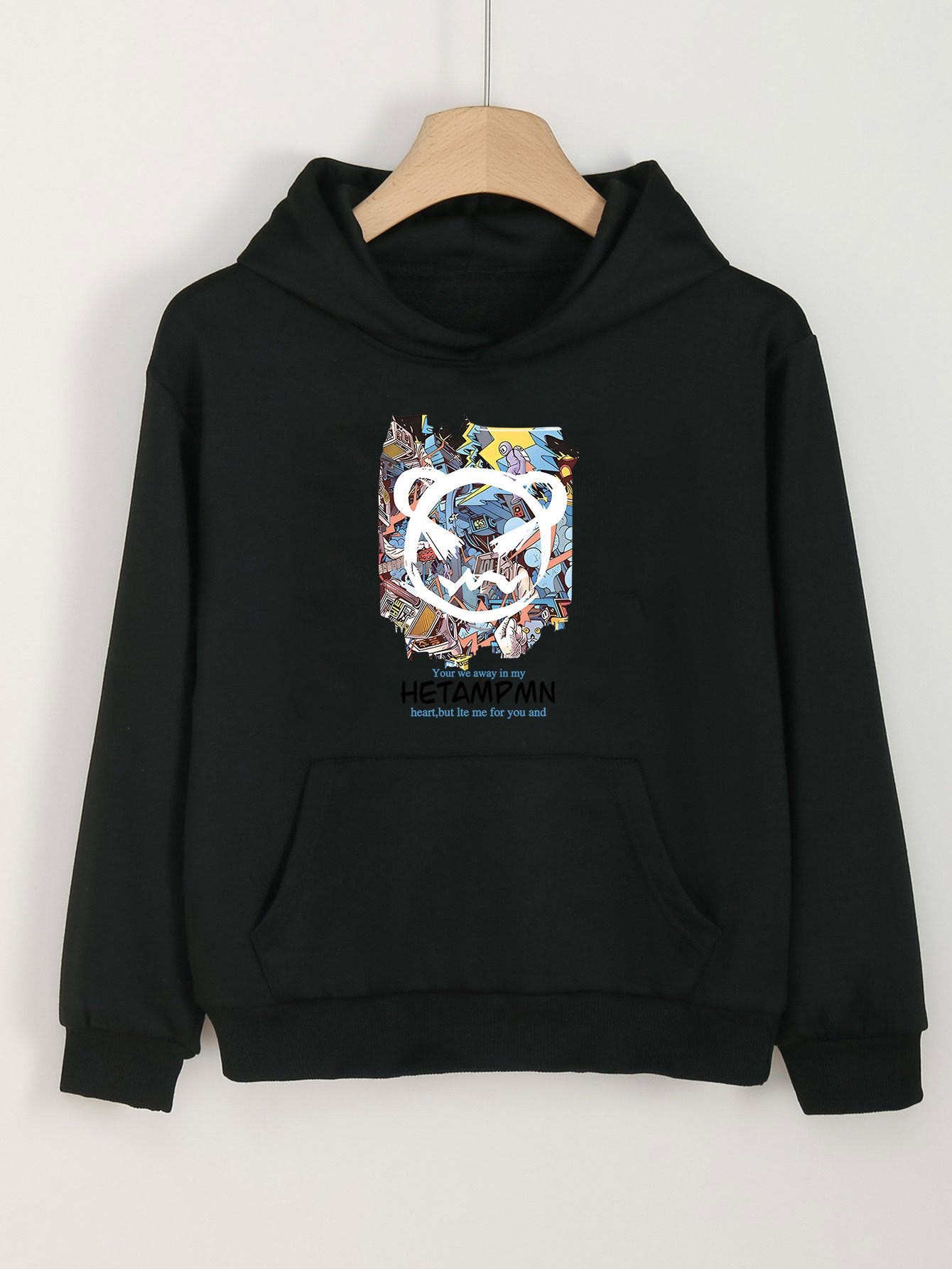 Bear Head Graphic Hoodie Girls Comfy Hooded Sweatshirt With Pocket