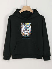 Bear Head Graphic Hoodie Girls Comfy Hooded Sweatshirt With Pocket