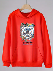 Bear Head Graphic Hoodie Girls Comfy Hooded Sweatshirt With Pocket
