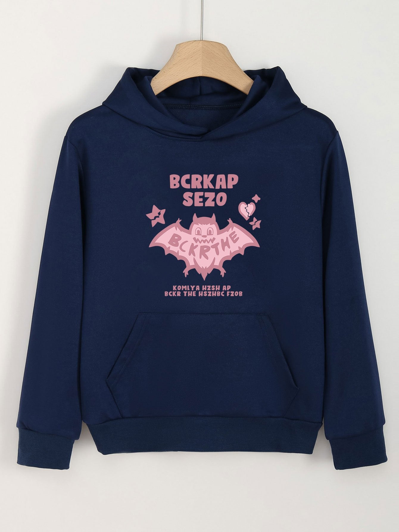 Cartoon Bat Graphic Hoodies Girls Comfy Hooded Sweatshirt