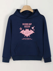 Cartoon Bat Graphic Hoodies Girls Comfy Hooded Sweatshirt