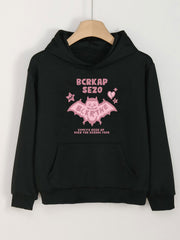 Cartoon Bat Graphic Hoodies Girls Comfy Hooded Sweatshirt