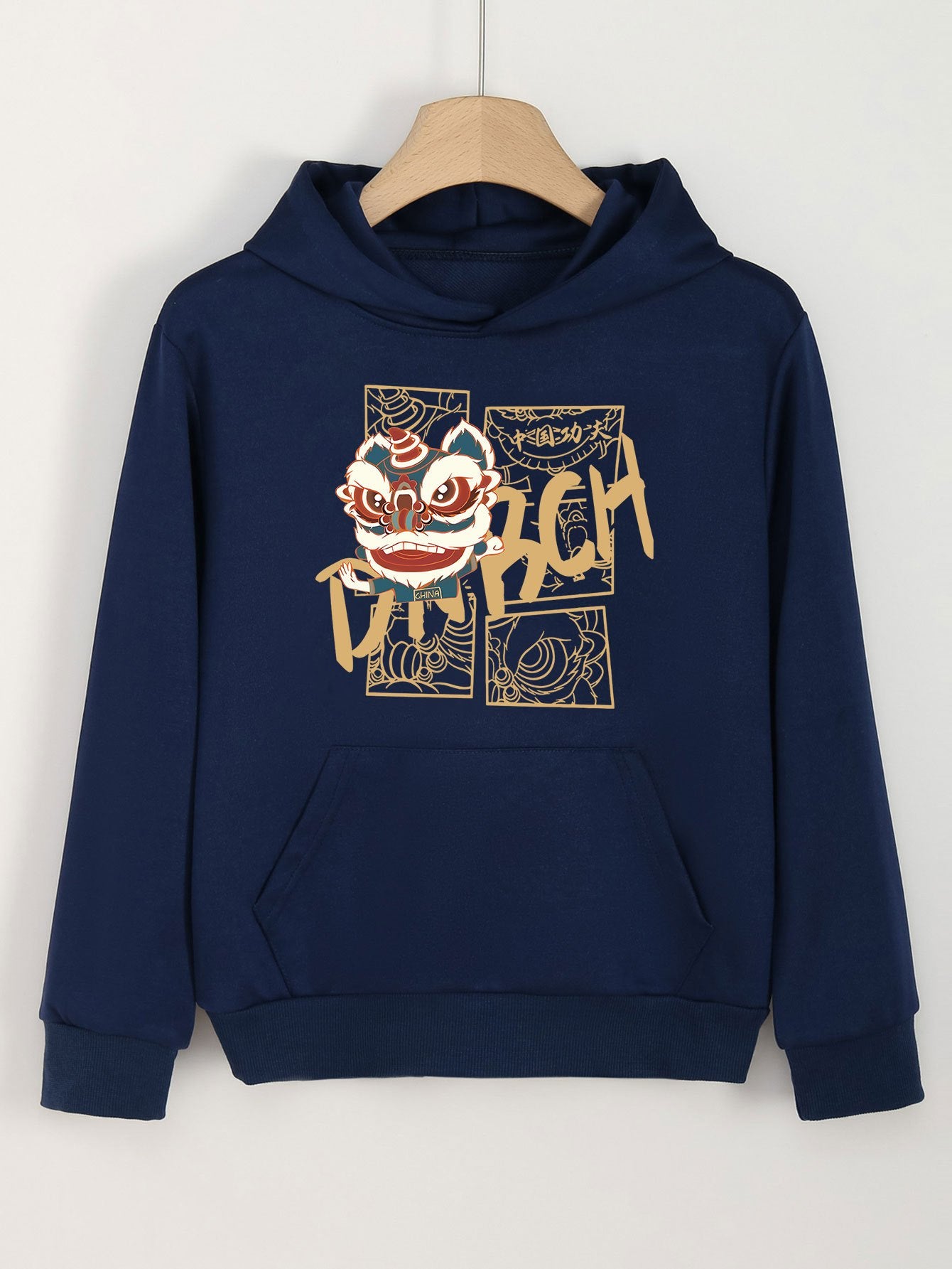 Lion Dance Hoodie Girls Comfy Sweatshirt With Pocket