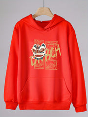 Lion Dance Hoodie Girls Comfy Sweatshirt With Pocket