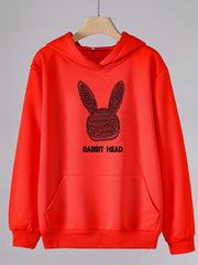 Bunny Head Graphic Hoodie Girls Comfy Hooded Sweatshirt