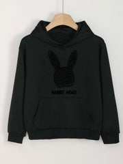 Bunny Head Graphic Hoodie Girls Comfy Hooded Sweatshirt