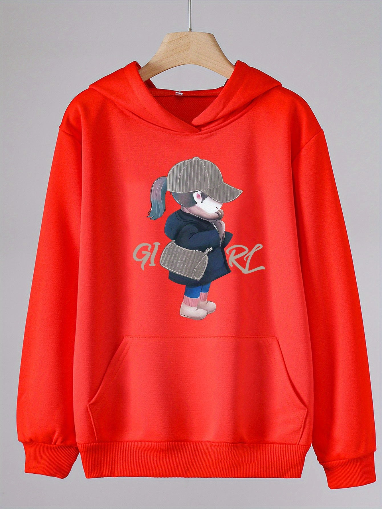 Cartoon Girl Graphic Hoodies Girls Comfy Hooded Sweatshirt