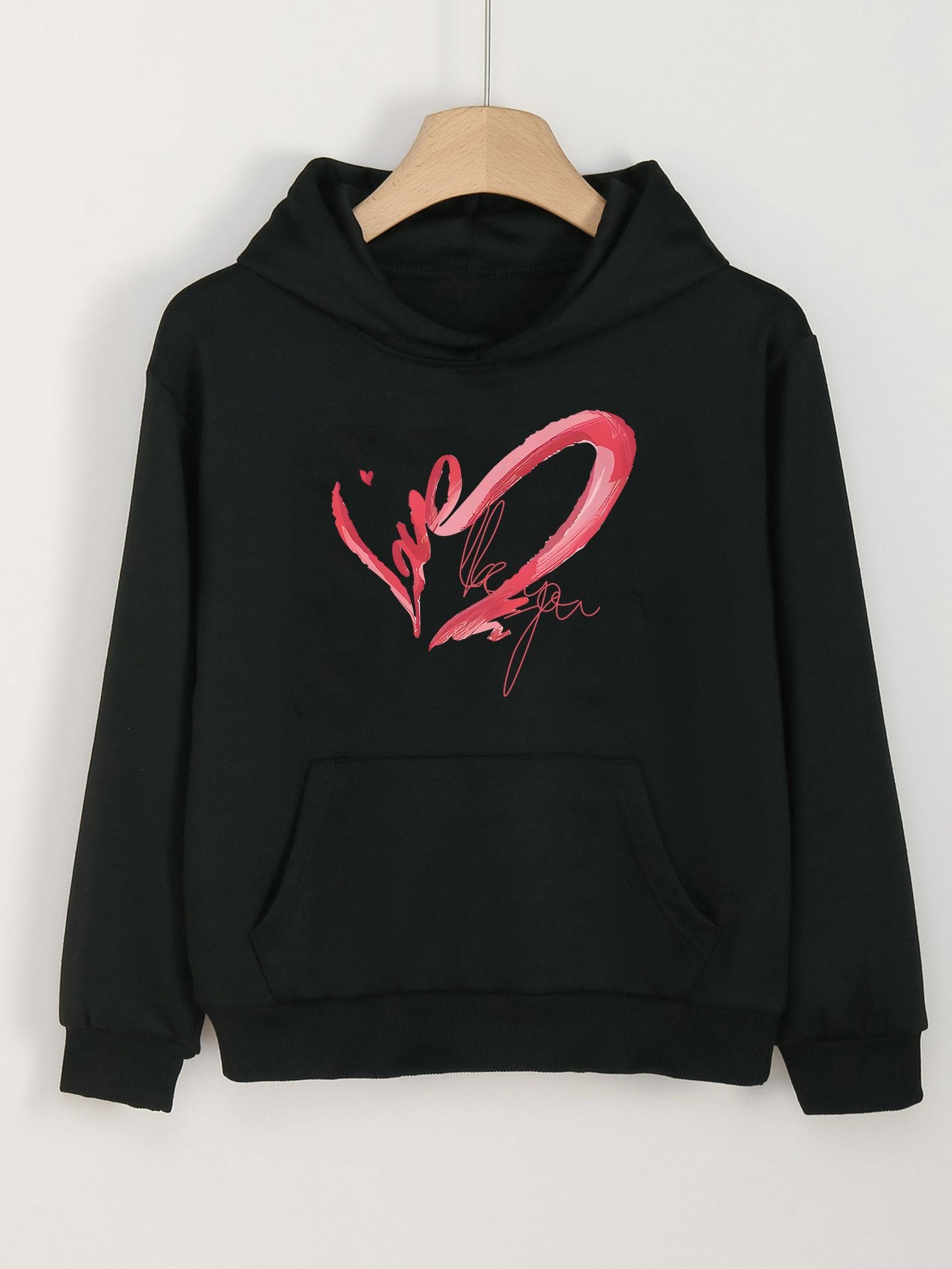 Heart Graphic Hoodies Girls Comfy Hooded Sweatshirt With Pocket