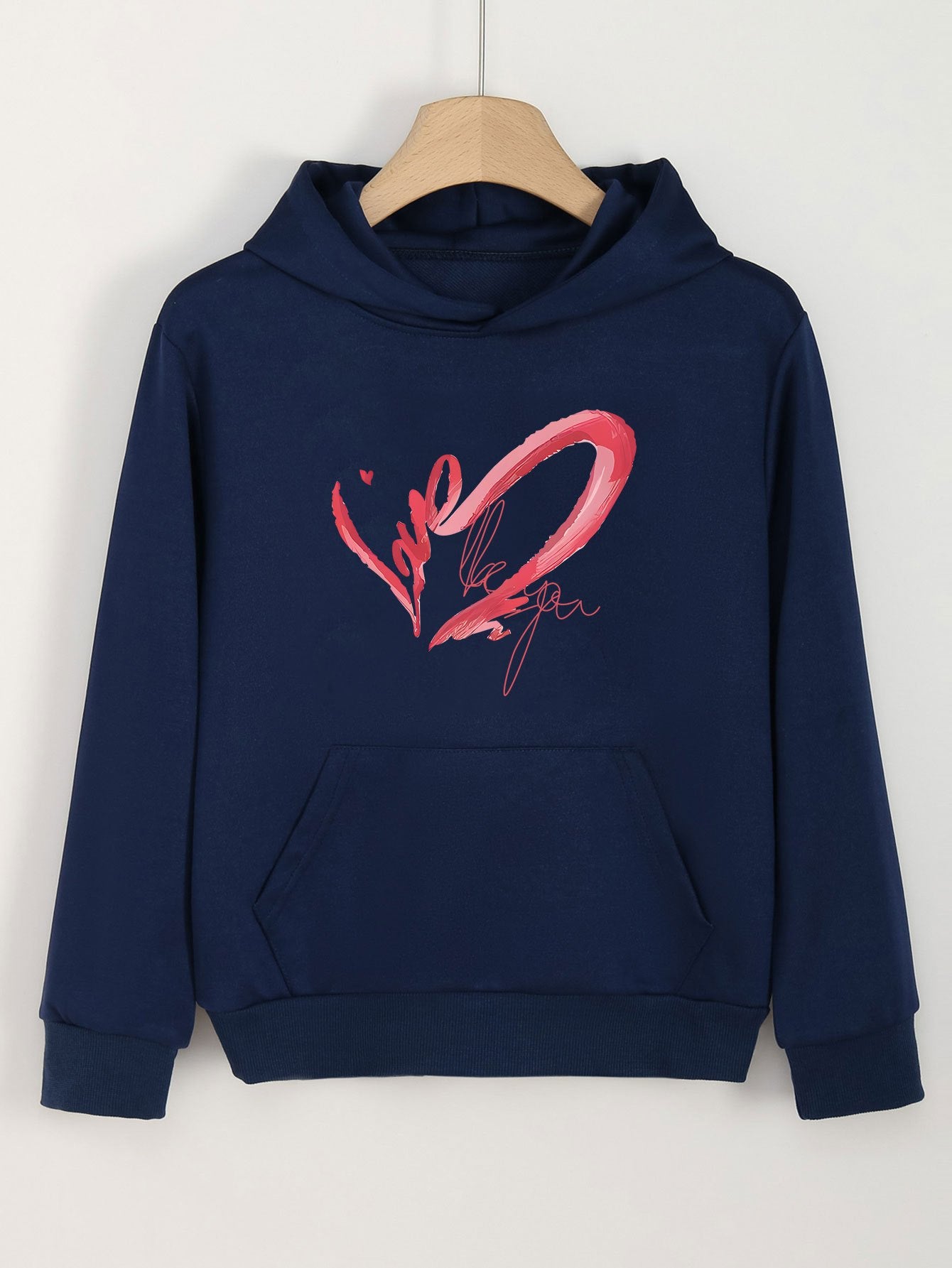 Heart Graphic Hoodies Girls Comfy Hooded Sweatshirt With Pocket