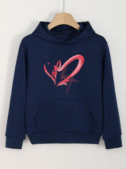 Heart Graphic Hoodies Girls Comfy Hooded Sweatshirt With Pocket