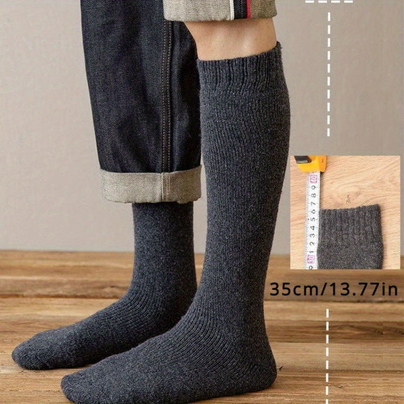 Men's Winter Wool Socks Warm Over the Calf Snow Outdoor Velvet Thickened