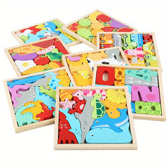 Wooden Animal Fruit Transportation 3D Puzzle Blocks Learning Toy