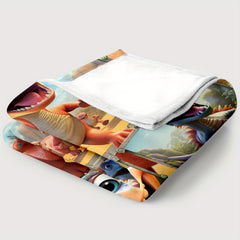 Cute Dino Print Blanket Lightweight Flannel Throw for Home and Travel