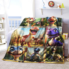 Cute Dino Print Blanket Lightweight Flannel Throw for Home and Travel