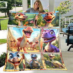 Cute Dino Print Blanket Lightweight Flannel Throw for Home and Travel