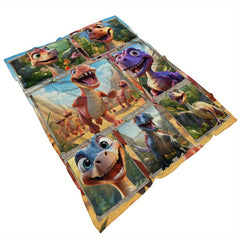 Cute Dino Print Blanket Lightweight Flannel Throw for Home and Travel