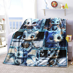 Cozy Cartoon Ice Dragon Print Lightweight Flannel Throw Blanket