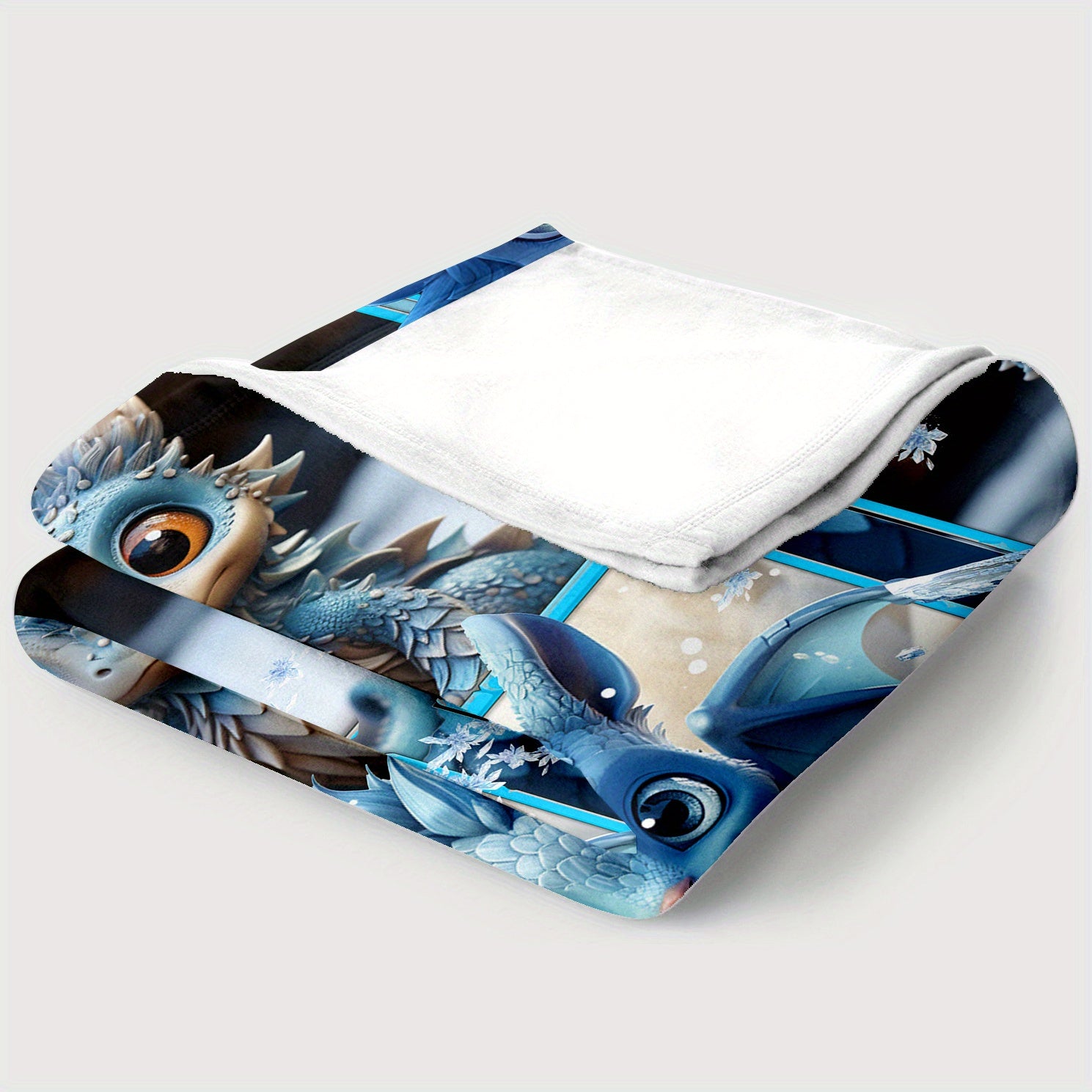 Cozy Cartoon Ice Dragon Print Lightweight Flannel Throw Blanket