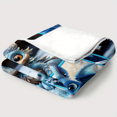 Cozy Cartoon Ice Dragon Print Lightweight Flannel Throw Blanket