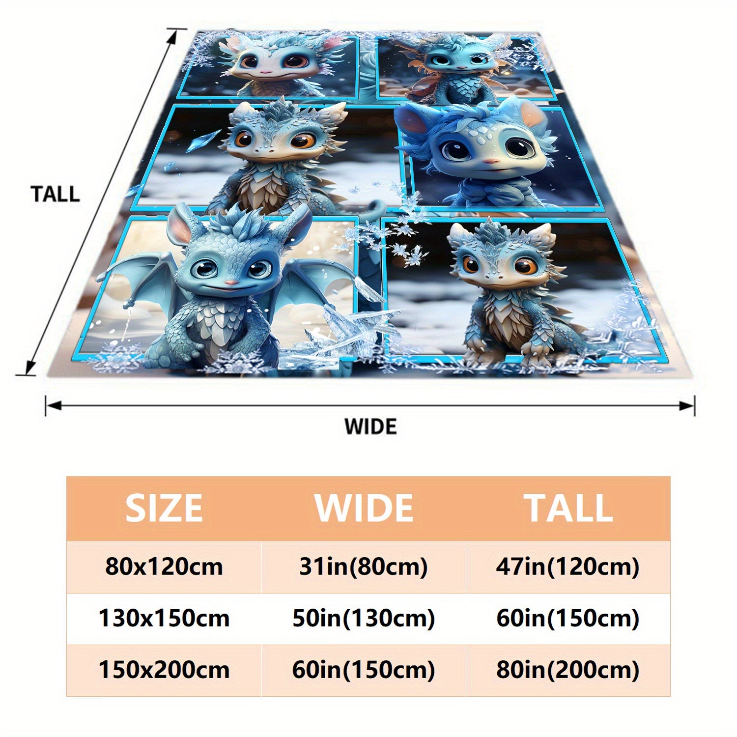 Cozy Cartoon Ice Dragon Print Lightweight Flannel Throw Blanket