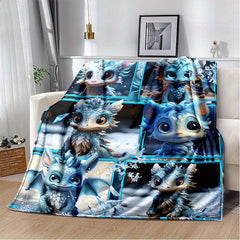 Cozy Cartoon Ice Dragon Print Lightweight Flannel Throw Blanket