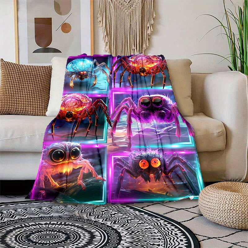 Cozy Purple Spider Print Lightweight Flannel Throw Blanket