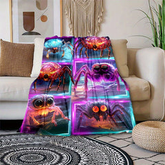 Cozy Purple Spider Print Lightweight Flannel Throw Blanket
