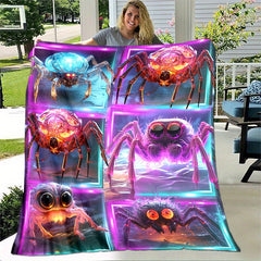 Cozy Purple Spider Print Lightweight Flannel Throw Blanket