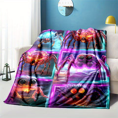Cozy Purple Spider Print Lightweight Flannel Throw Blanket
