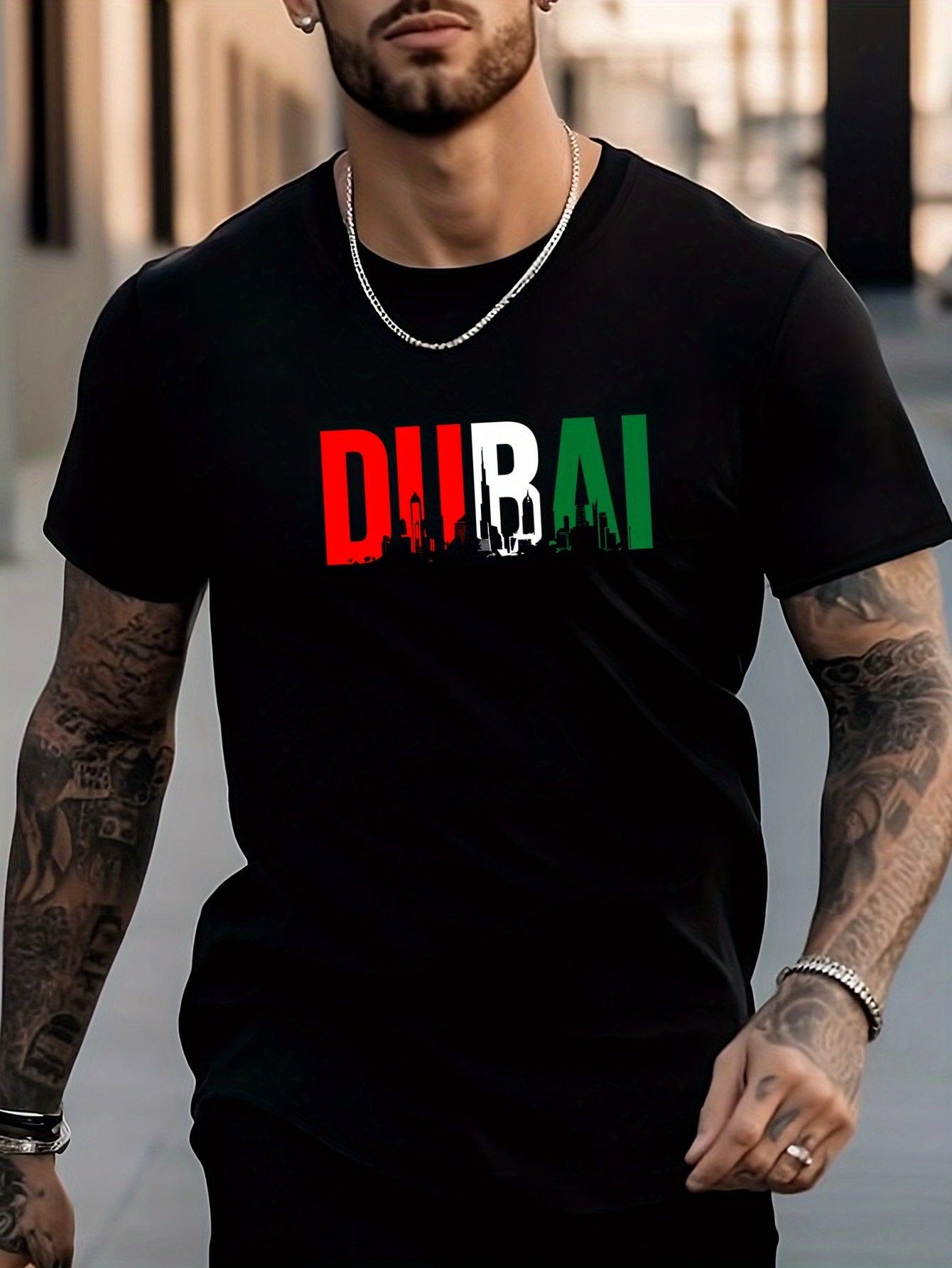 Colorful DuBai Print Men's Graphic Crew Neck Active T-shirt