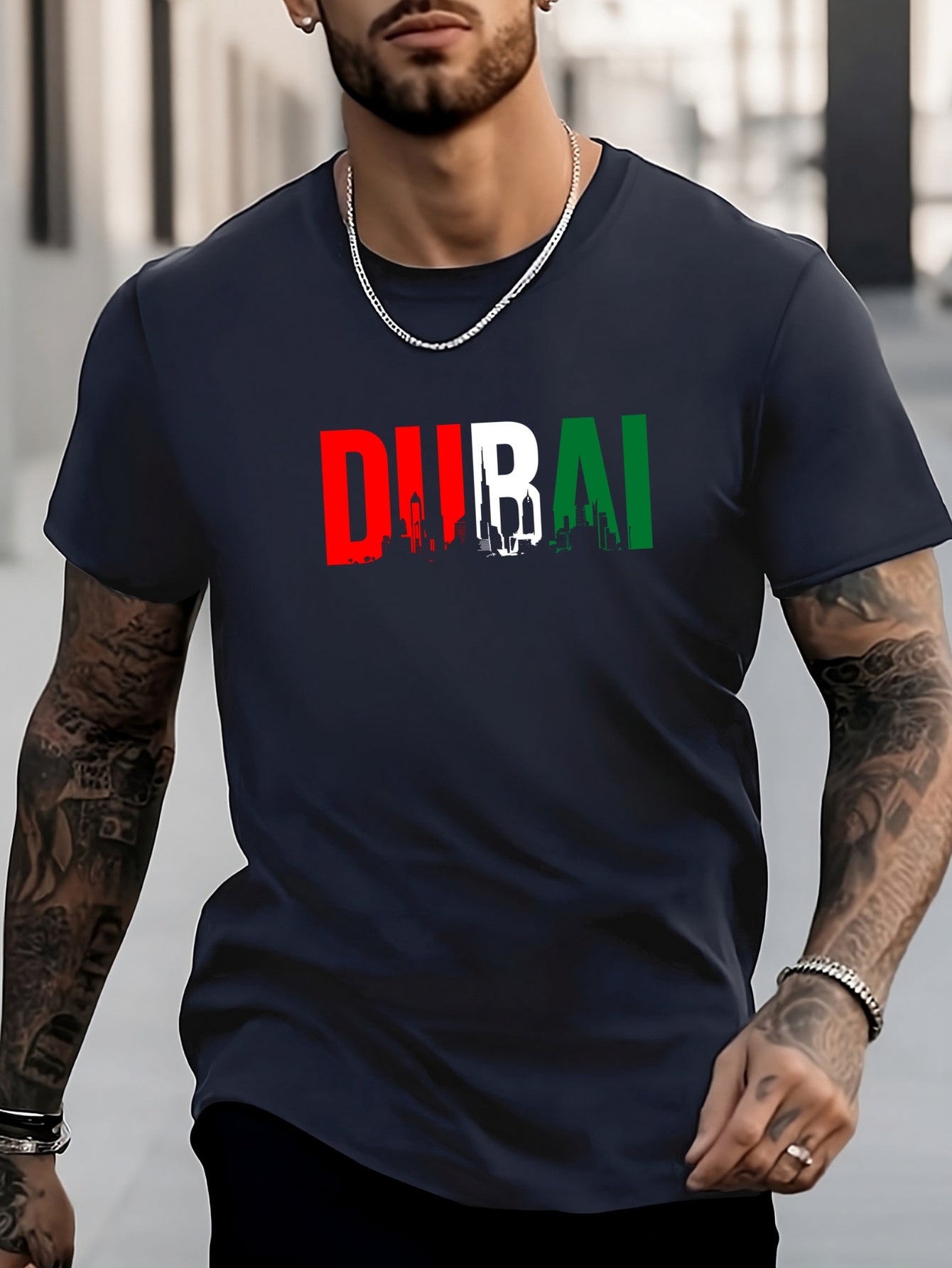 Colorful DuBai Print Men's Graphic Crew Neck Active T-shirt