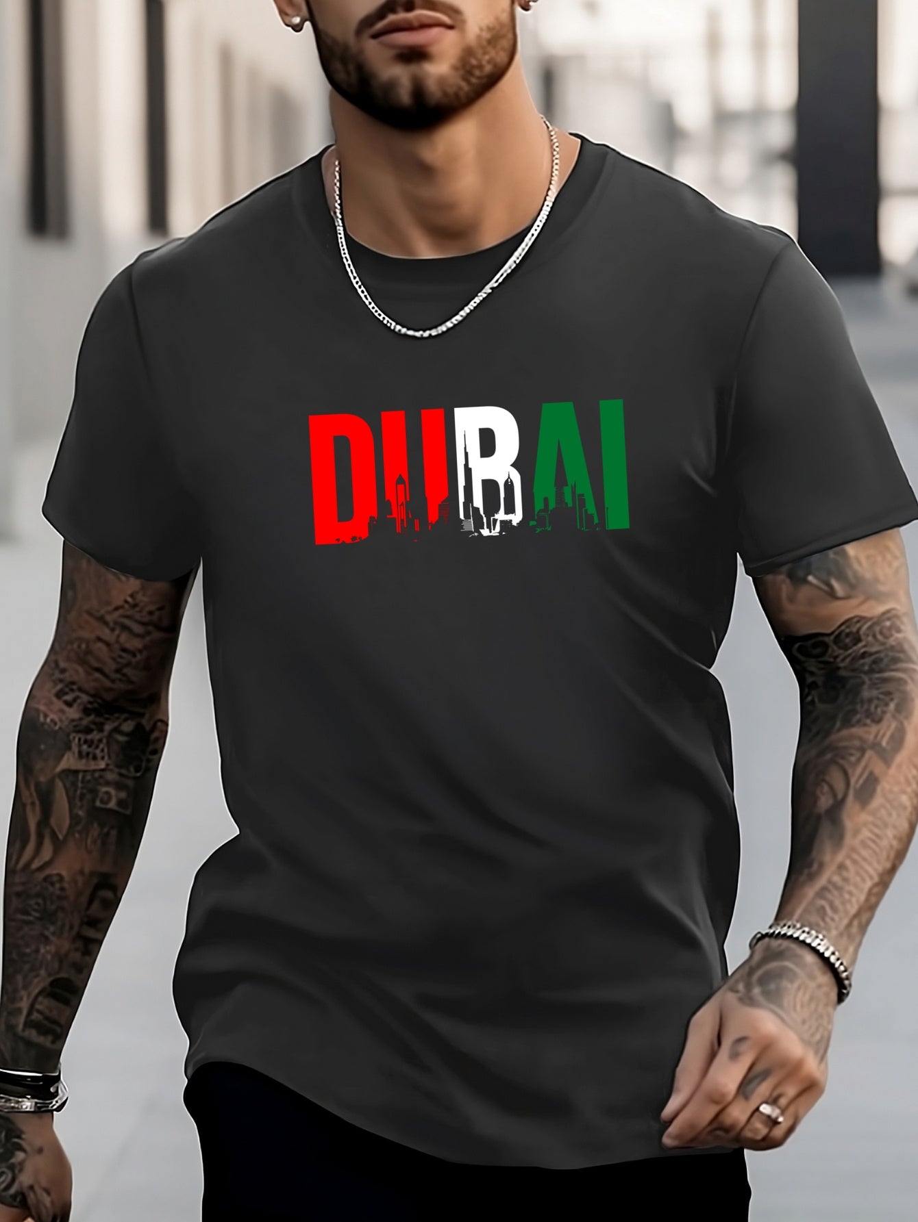 Colorful DuBai Print Men's Graphic Crew Neck Active T-shirt