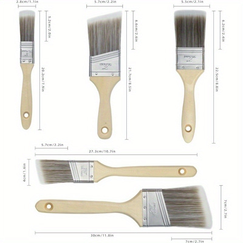 5pcs Paint Brush Set Diagonal Shade Brush for Latex and Paint