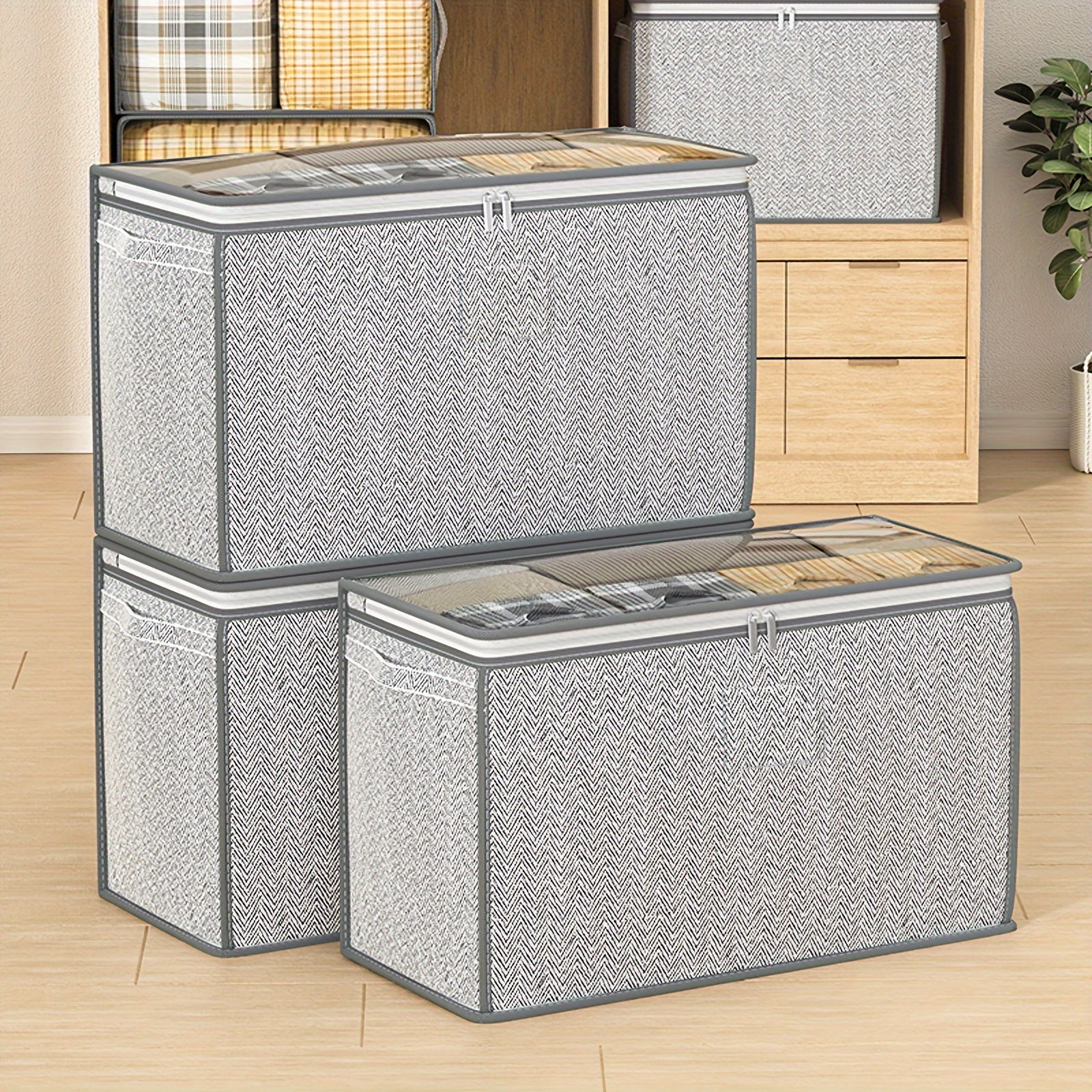 Large Folding Storage Bag Arrow Pattern Clothes Organizer Transparent Top