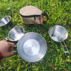 4pcs 300-500ml Stainless Steel Small Bowls w/ Storage HandBag Camping Set