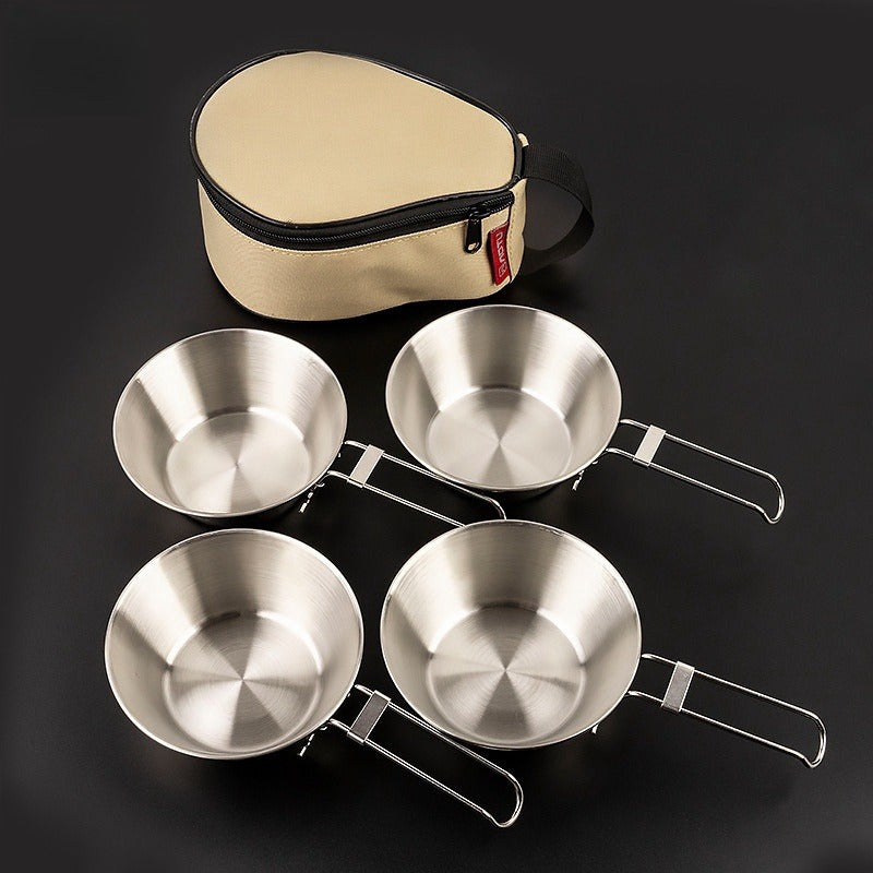 4pcs 300-500ml Stainless Steel Small Bowls w/ Storage HandBag Camping Set