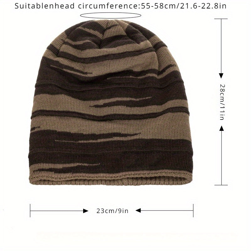 Striped Slouch Beanie Hat Winter Warm Outdoor Cap