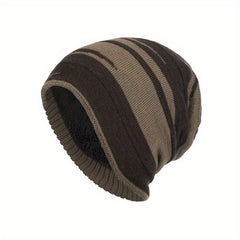 Striped Slouch Beanie Hat Winter Warm Outdoor Cap