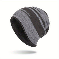 Striped Slouch Beanie Hat Winter Warm Outdoor Cap
