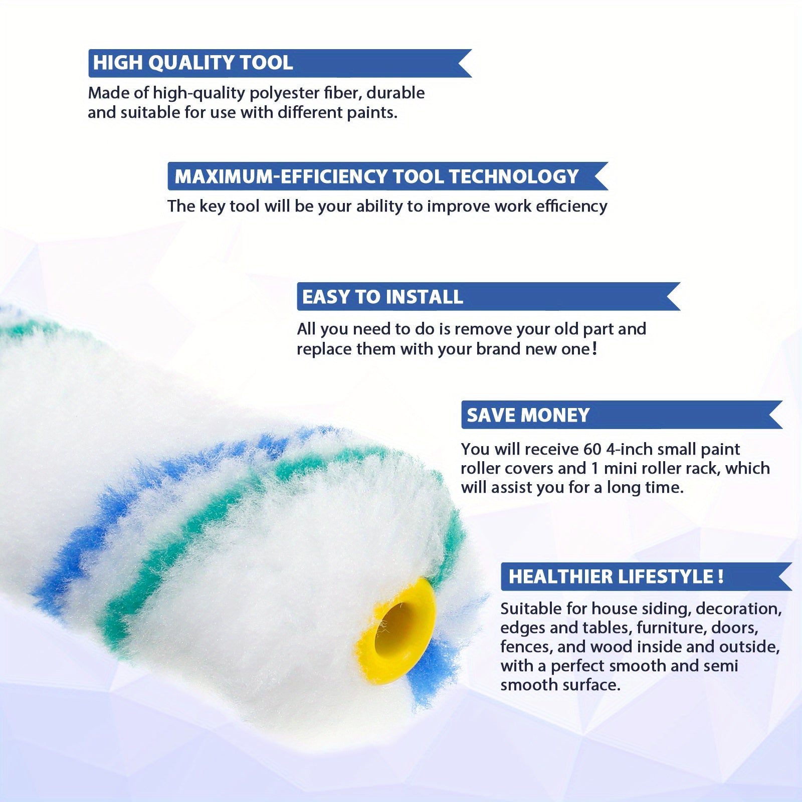 61pcs Mini Paint Roller Covers Kit Small Paint Rollers 10-16 Cm